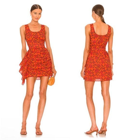 Rhode Dresses & Skirts - Rhode Tilda Orange Floral Mini Dress with Ruffle Women's Size XS